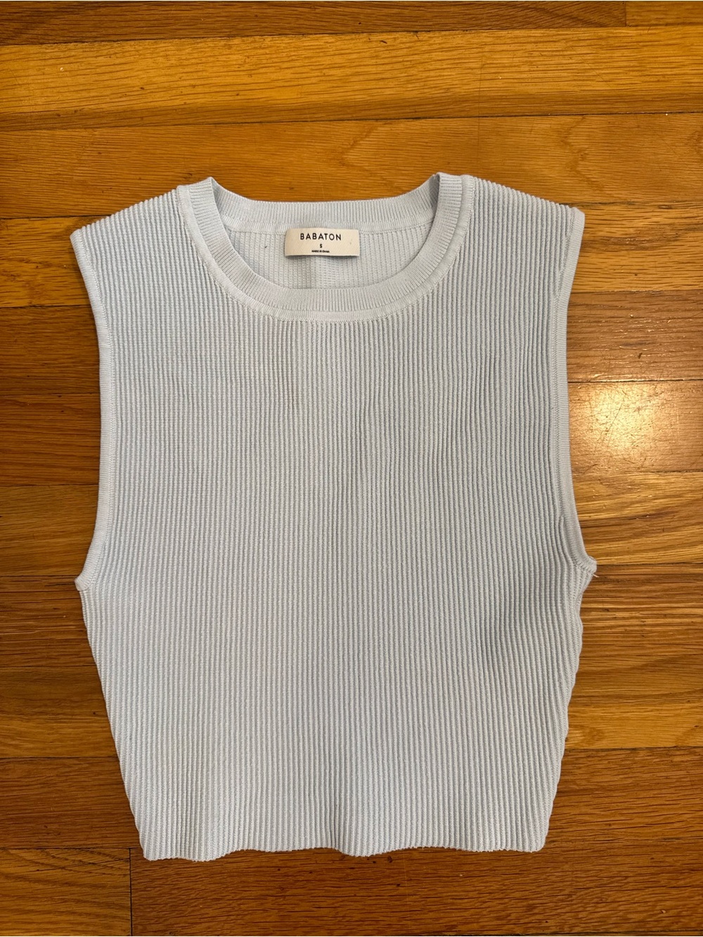 Aritzia Babaton Light Blue Ribbed Sleeveless Knit Top